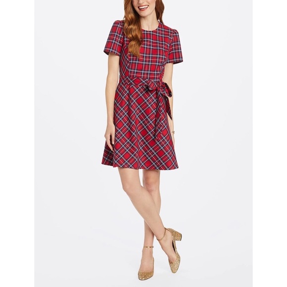 DRAPER JAMES Angie Plaid Red Belted Fit & Flare Dress Christmas Holiday NWT Sz 8 - Picture 4 of 16